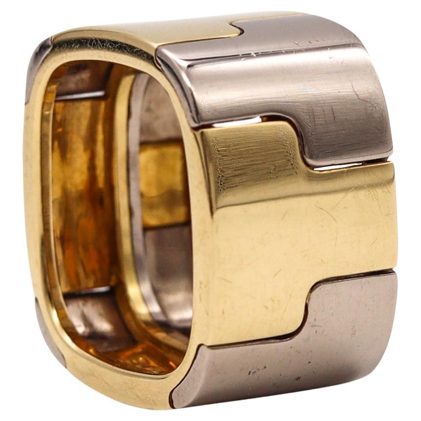 Gubelin 1970 by Paul Binder Geometric Puzzle Ring in Two Tones of 18Kt Gold For Sale