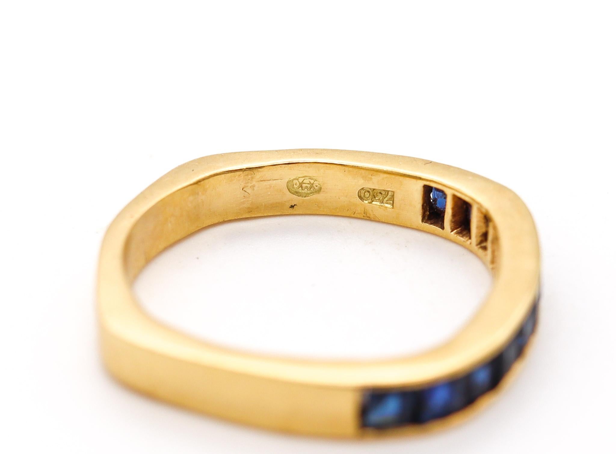 Gubelin 1970 by Paul Binder Squared Ring in 18Kt Gold with 1.12 Cts in Sapphires In Excellent Condition In Miami, FL