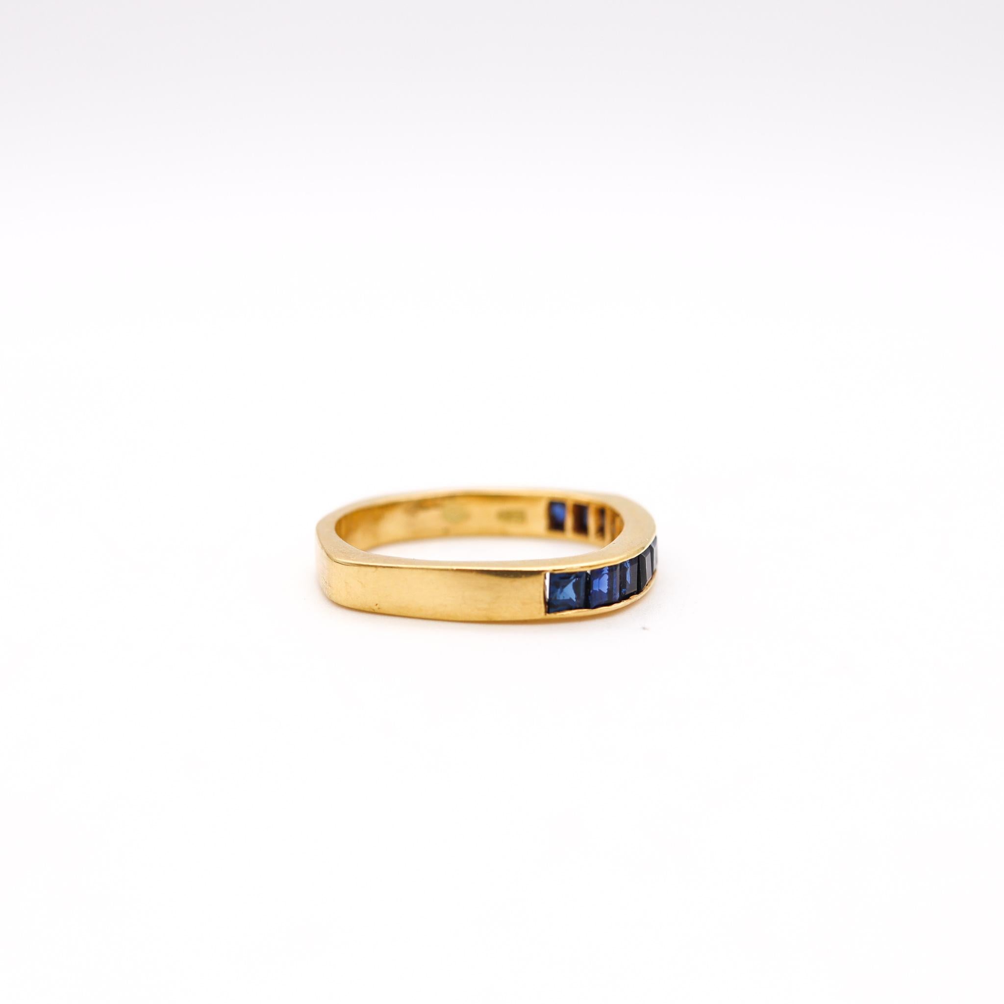 Women's or Men's Gubelin 1970 by Paul Binder Squared Ring in 18Kt Gold with 1.12 Cts in Sapphires