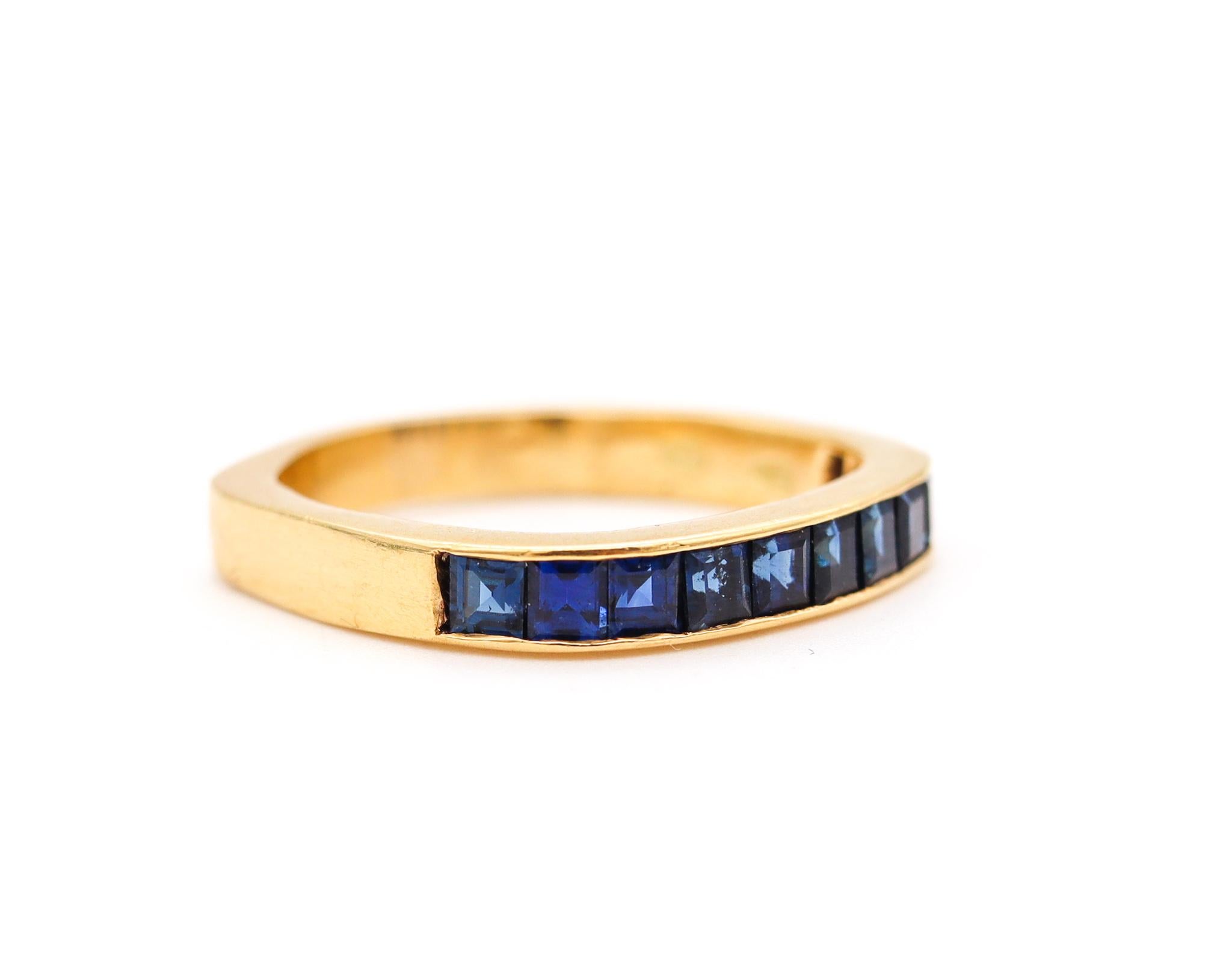 Gubelin 1970 by Paul Binder Squared Ring in 18Kt Gold with 1.12 Cts in Sapphires 1
