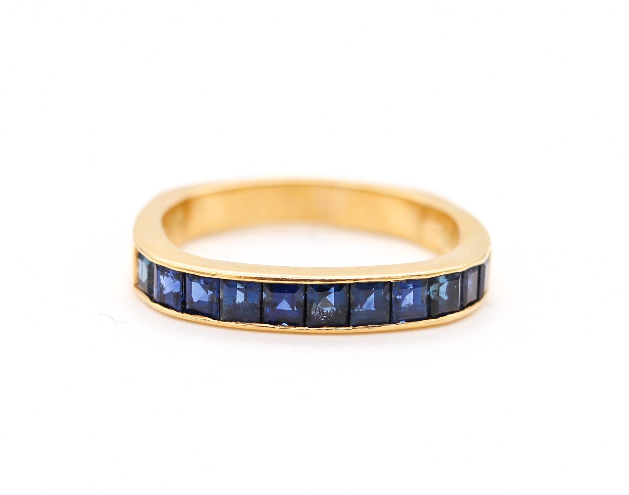 Gubelin 1970 by Paul Binder Squared Ring in 18Kt Gold with 1.12 Cts in Sapphires 2