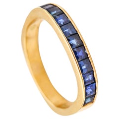 Retro Gubelin 1970 by Paul Binder Squared Ring in 18Kt Gold with 1.12 Cts in Sapphires