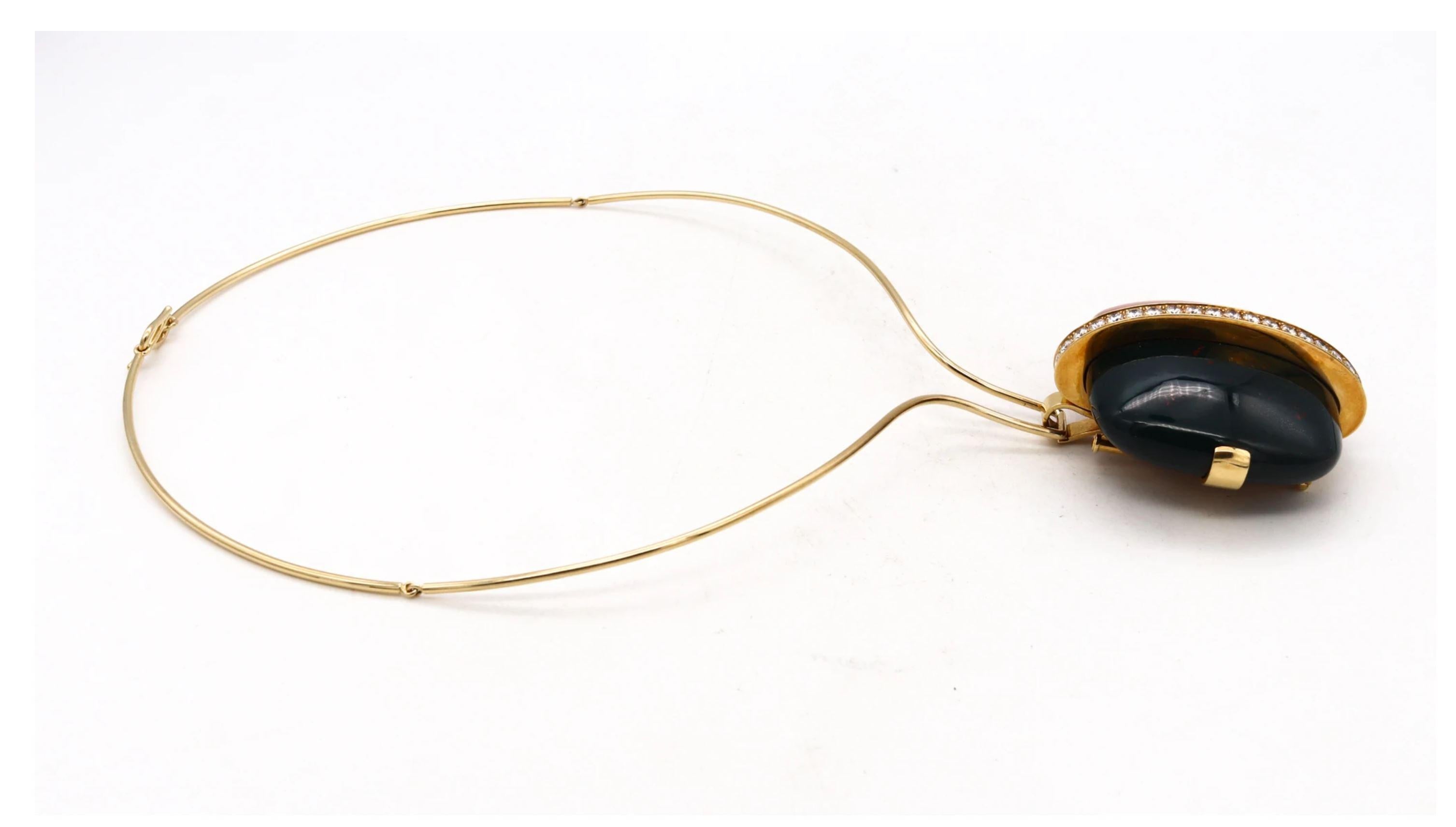 Gubelin 1970 Kurt Aepli Necklace Brooch 18Kt Gold Diamonds, Jasper & Bloodstone 6