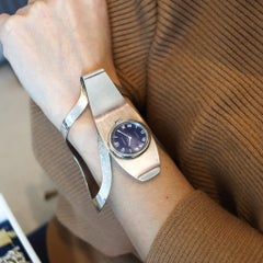 GUBELIN 1970 Lady G Aerodynamic Retro Cuff Watch Bracelet In 925 Sterling Silver