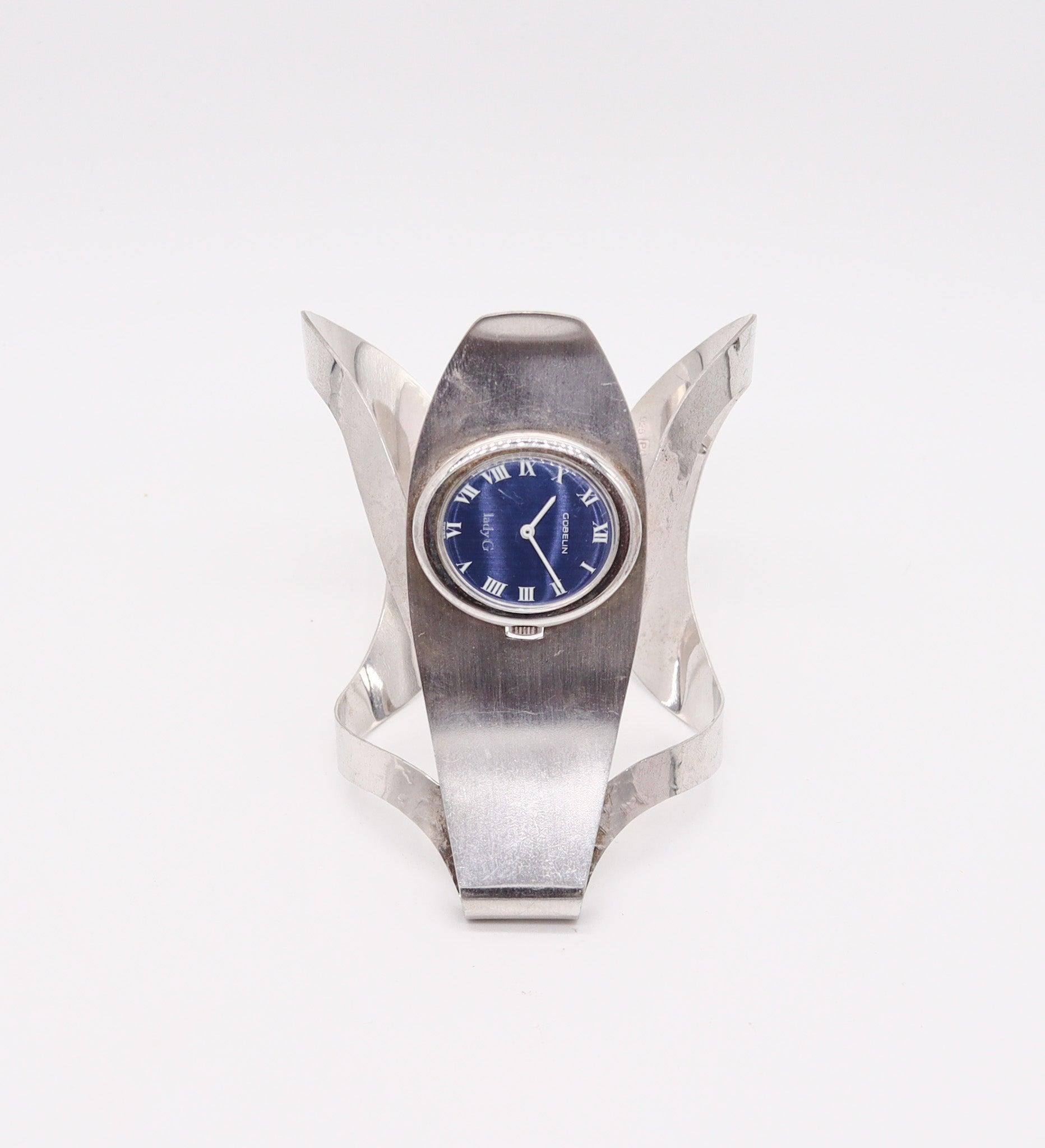 GUBELIN 1970 Lady G Aerodynamic Retro-Manschettenuhrarmband aus 925 Sterlingsilber im Zustand „Hervorragend“ in Miami, FL