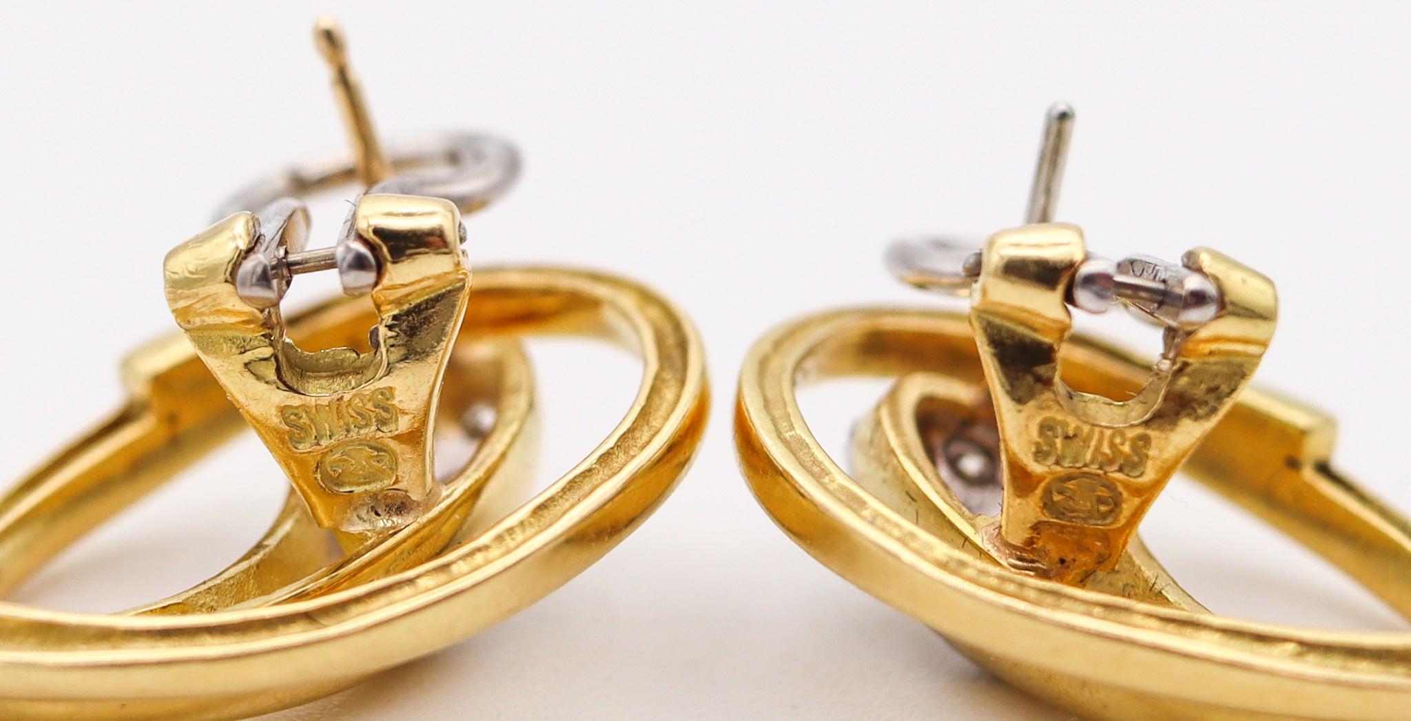 Women's GUBELIN 1970 Modernist Clips-On Earrings In Solid 18Kt Yellow Gold & Diamonds For Sale