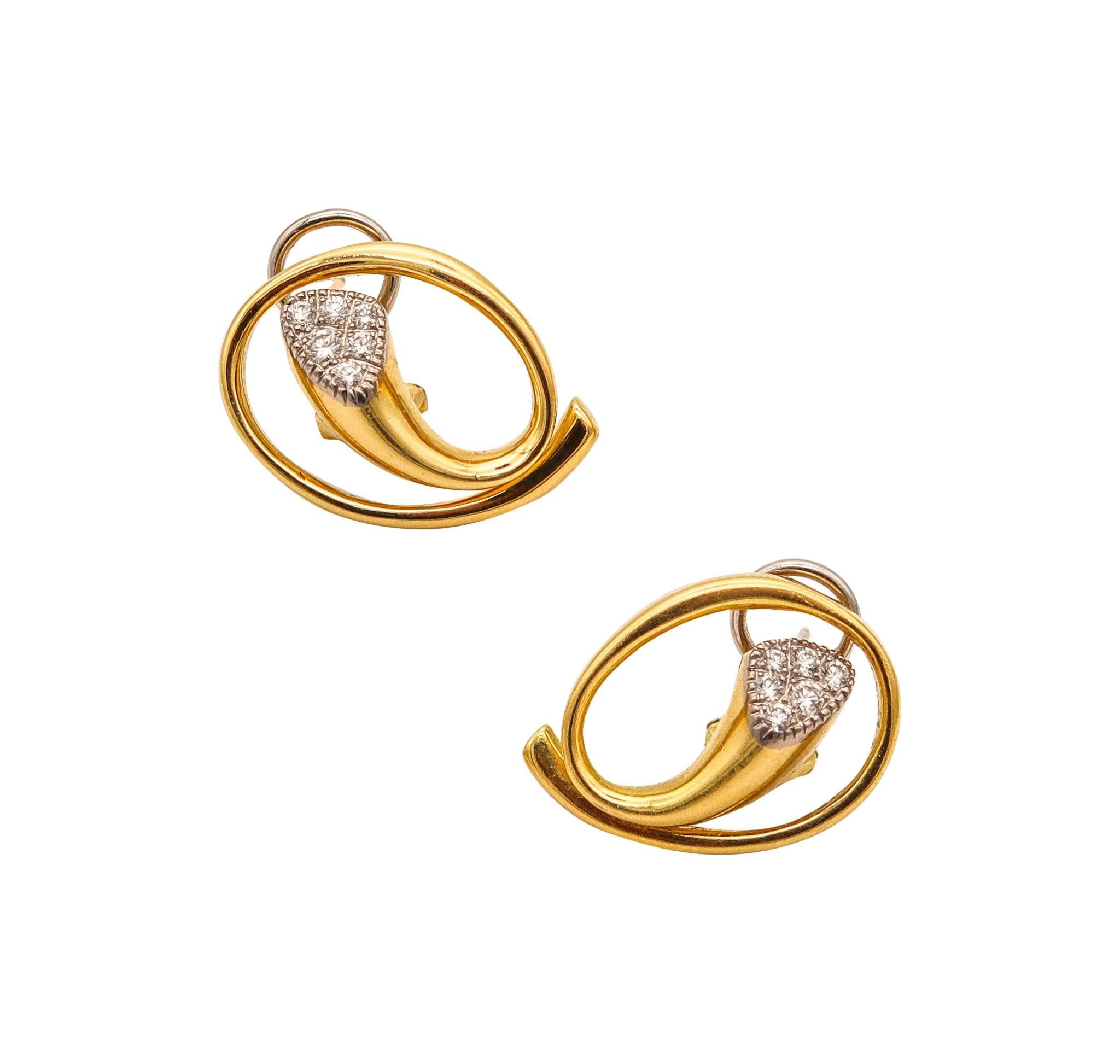 GUBELIN 1970 Modernist Clips-On Earrings In Solid 18Kt Yellow Gold & Diamonds For Sale 2