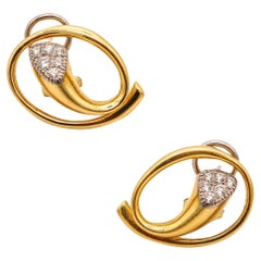 GUBELIN 1970 Modernist Clips-On Earrings In Solid 18Kt Yellow Gold & Diamonds