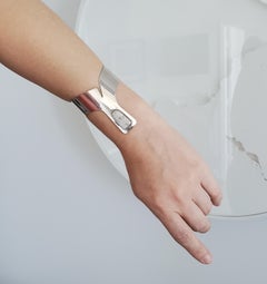 Gubelin 1970 Swiss Aerodynamic Retro Wrist Watch Cuff Bracelet in .925 Sterling