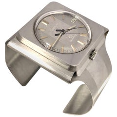 Retro Gubelin 1970s Rare Midcentury Large Cuff Quartz Wristwatch