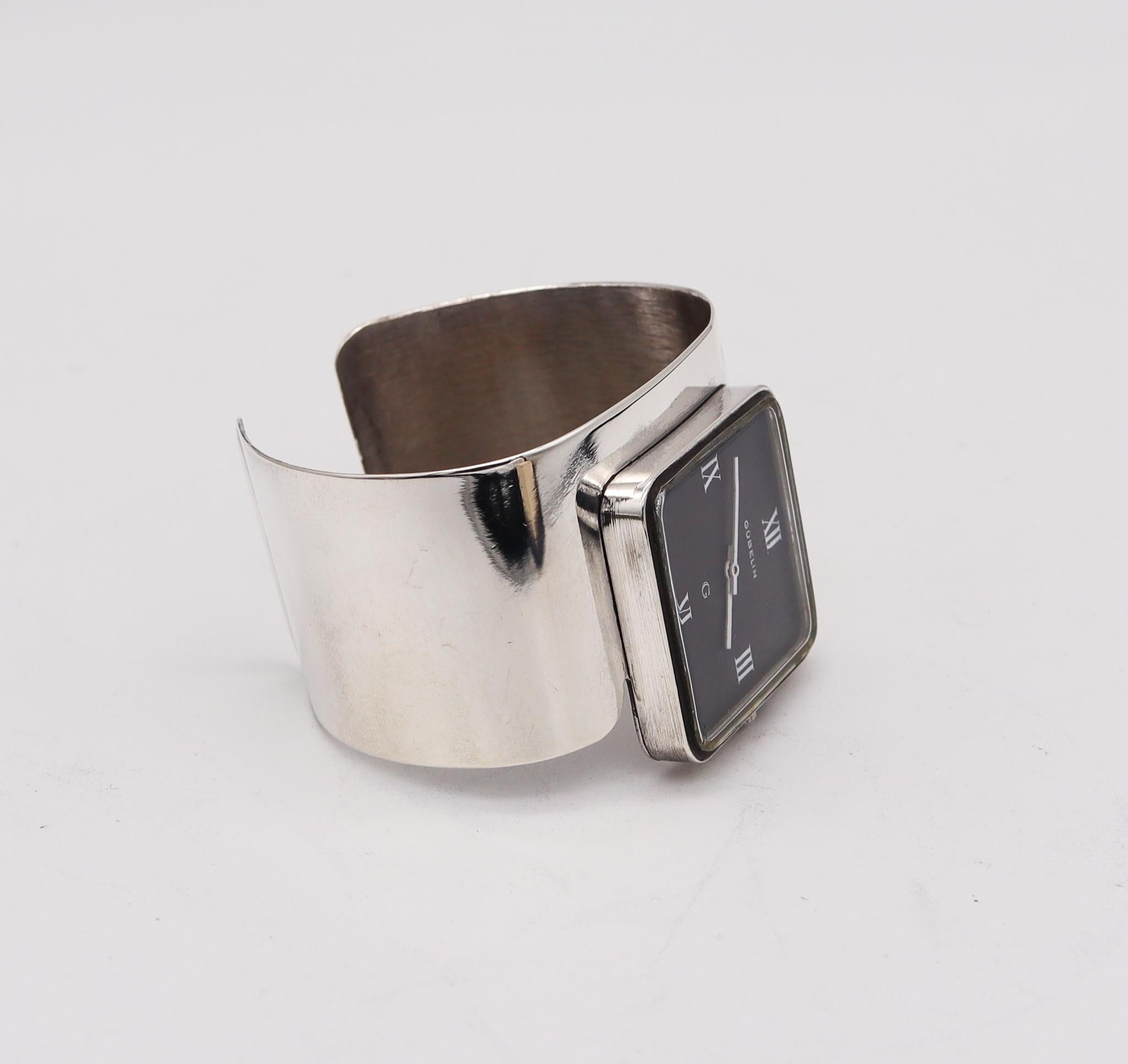 Gubelin 1972 Schweizer Geometric Space Era Armbanduhr Manschette Armband in 925 Sterling im Zustand „Hervorragend“ in Miami, FL