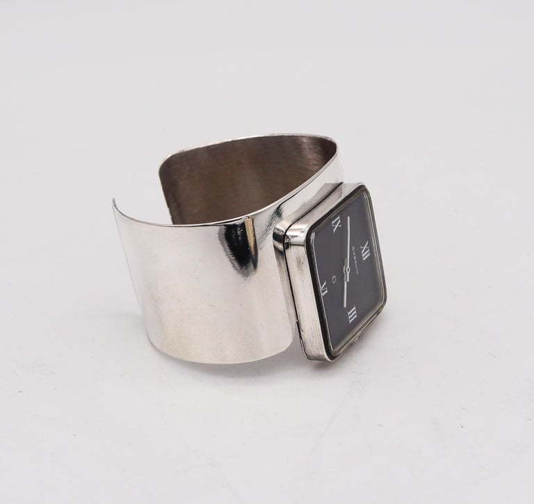 Gubelin 1972 Swiss Geometric Space Era Wrist Watch Cuff Bracelet In 925 Sterling In Excellent Condition For Sale In Miami, FL