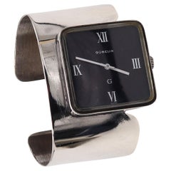 Vintage Gubelin 1972 Swiss Geometric Space Era Wrist Watch Cuff Bracelet In 925 Sterling