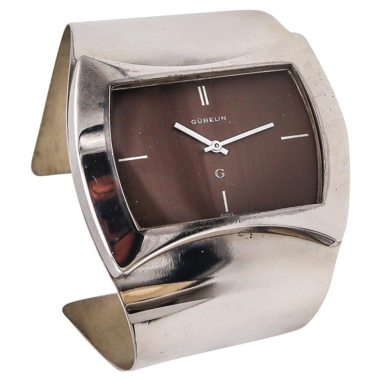 Gubelin 1973 Swiss Retro Space Era Wrist Watch Cuff Bracelet In .925 Sterling at 1stDibs