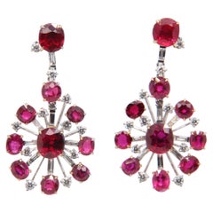 Gubelin 9 Ct Burmese No Heat 'Pigeon Blood' Ruby and Diamond Earring in 18K Gold