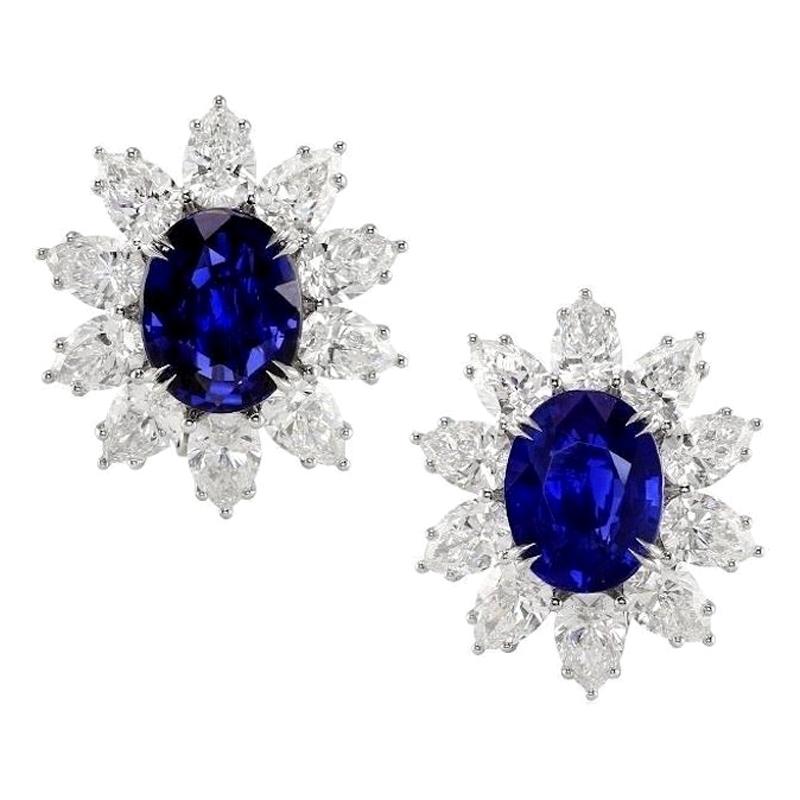 Gübelin and GIA Certified No Heat Burma Sapphire Diamond Earrings For Sale