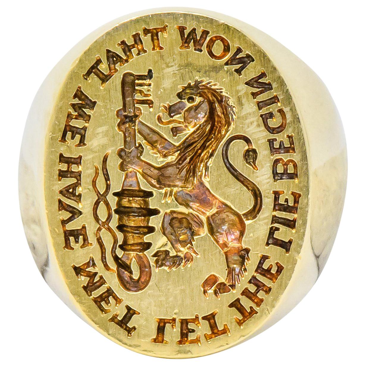 Gubelin Antique 18 Karat Gold Lion with Key Signet Ring