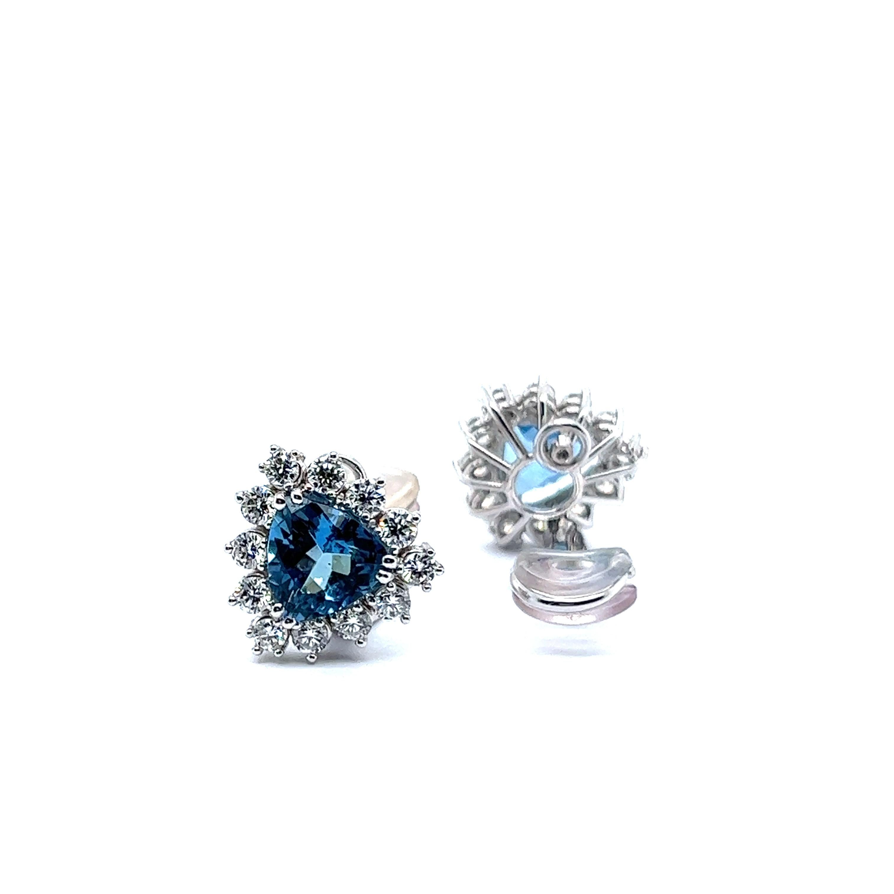 Contemporary Gubelin Aquamarine and Diamond Earrings in 18 Karat White Gold For Sale