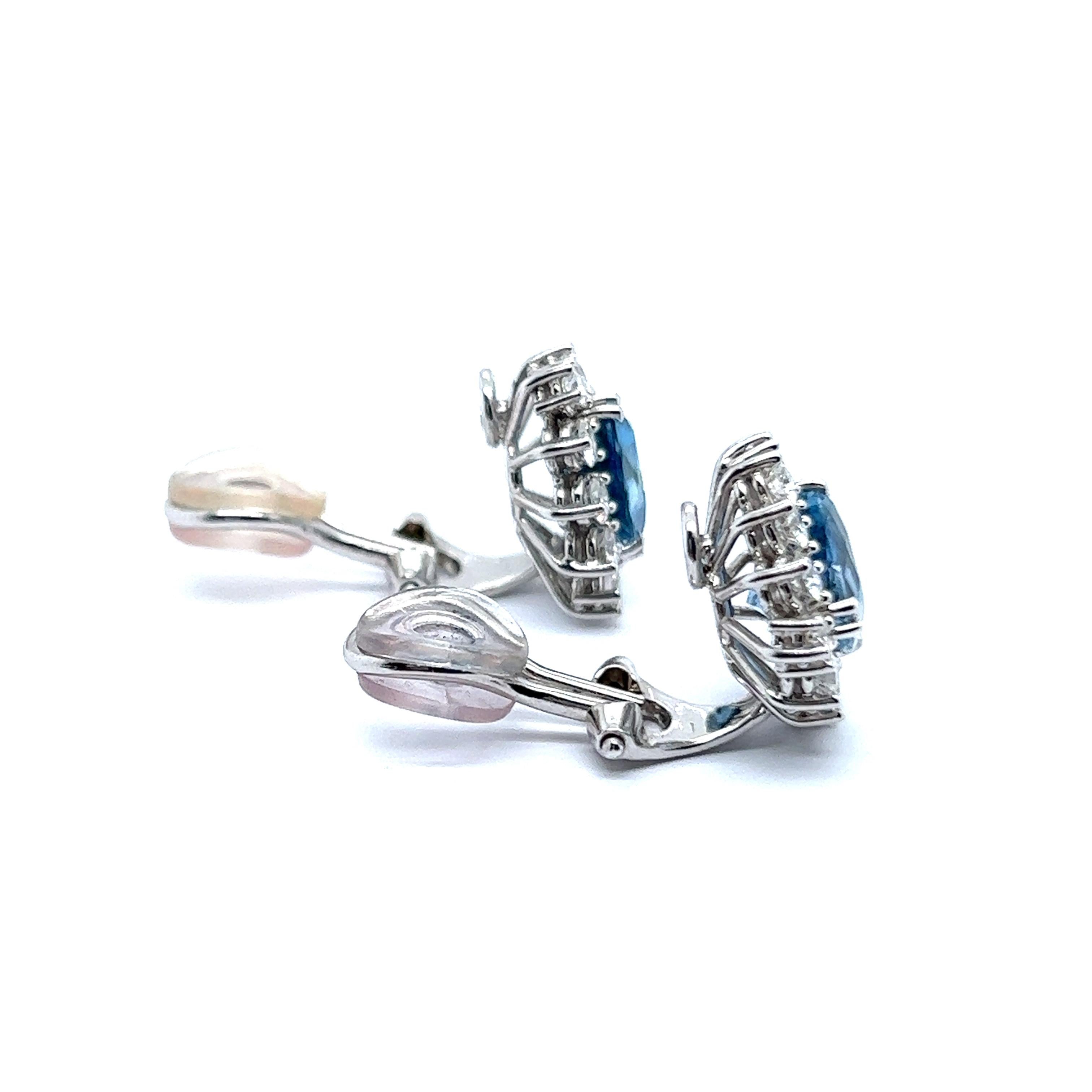 Women's or Men's Gubelin Aquamarine and Diamond Earrings in 18 Karat White Gold For Sale