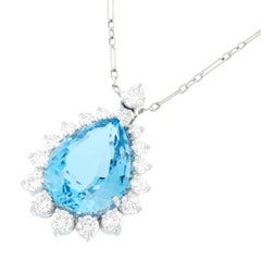 Gubelin Aquamarine and Diamond Set Gold Pendant