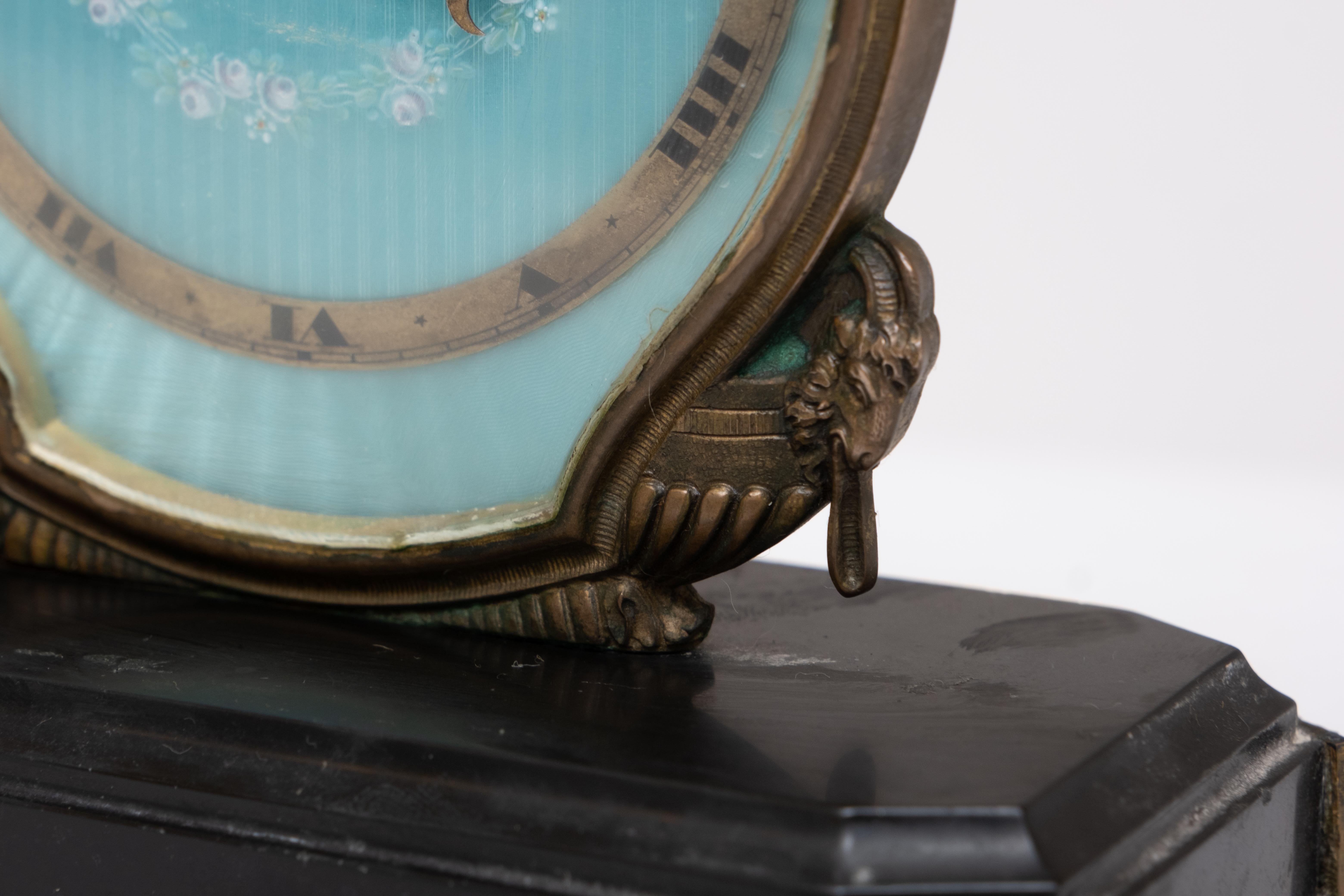 Gubelin Art Deco Guilloche and Bronze 8 Day Desk Clock For Sale 3