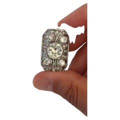Anello Art Déco in platino con diamante da 6 carati a taglio europeo antico, firmato, 1925 circa