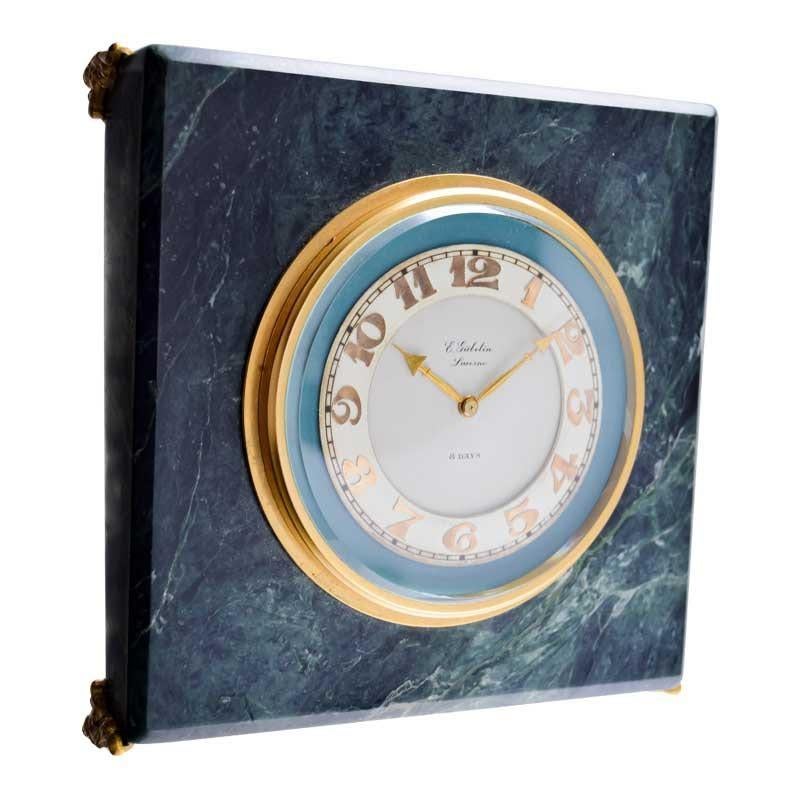 Women's or Men's Gubelin Art Deco Stone Table Clock with Original Dial with Applied Gold Numerals For Sale