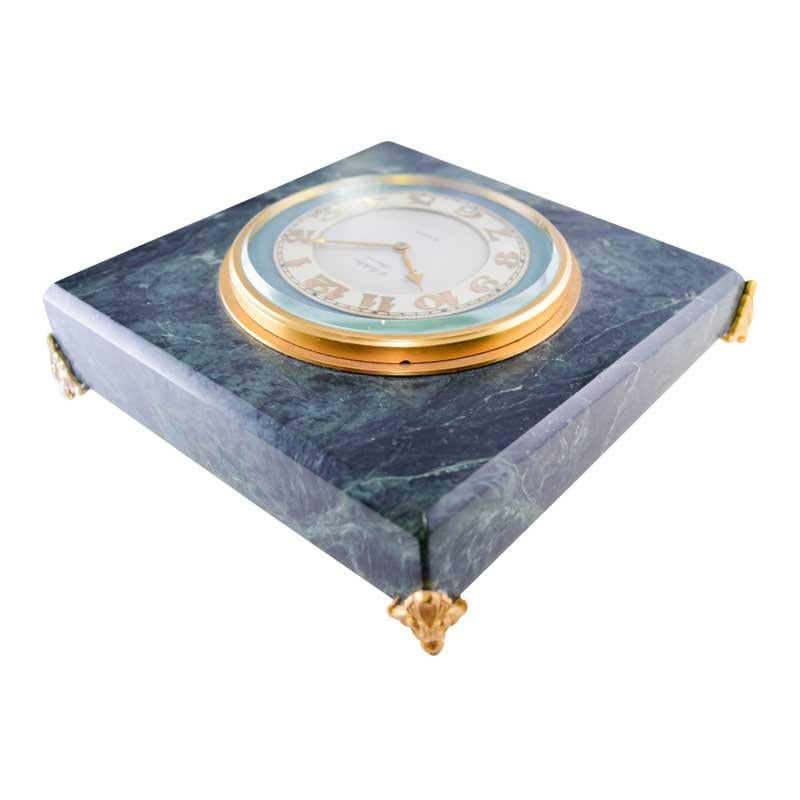 Gubelin Art Deco Stone Table Clock with Original Dial with Applied Gold Numerals For Sale 1