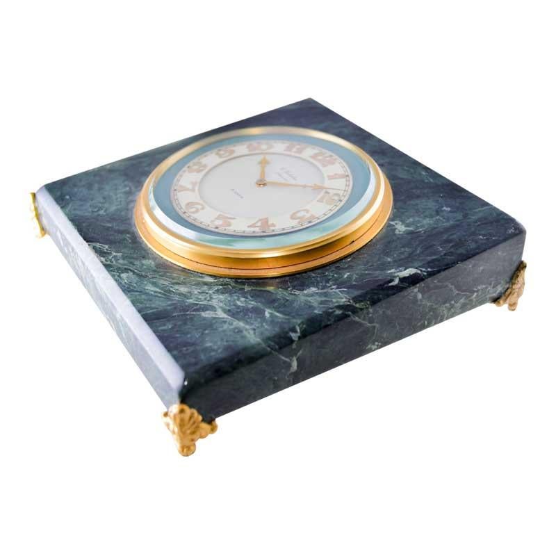 Gubelin Art Deco Stone Table Clock with Original Dial with Applied Gold Numerals For Sale 2