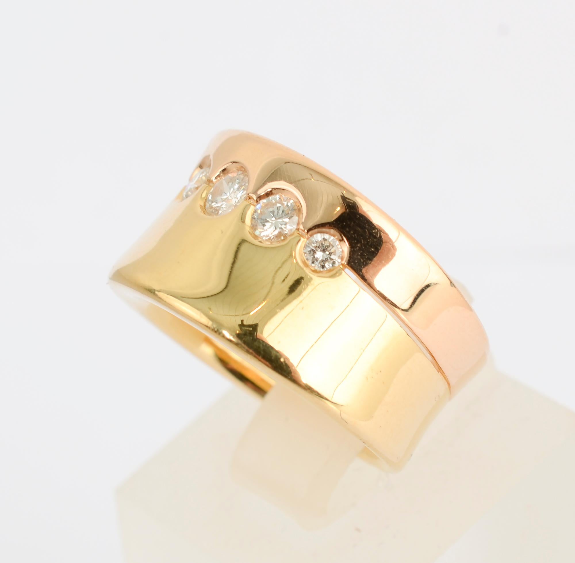 Modern Gubelin Bi-Color Gold Ring with Diamonds