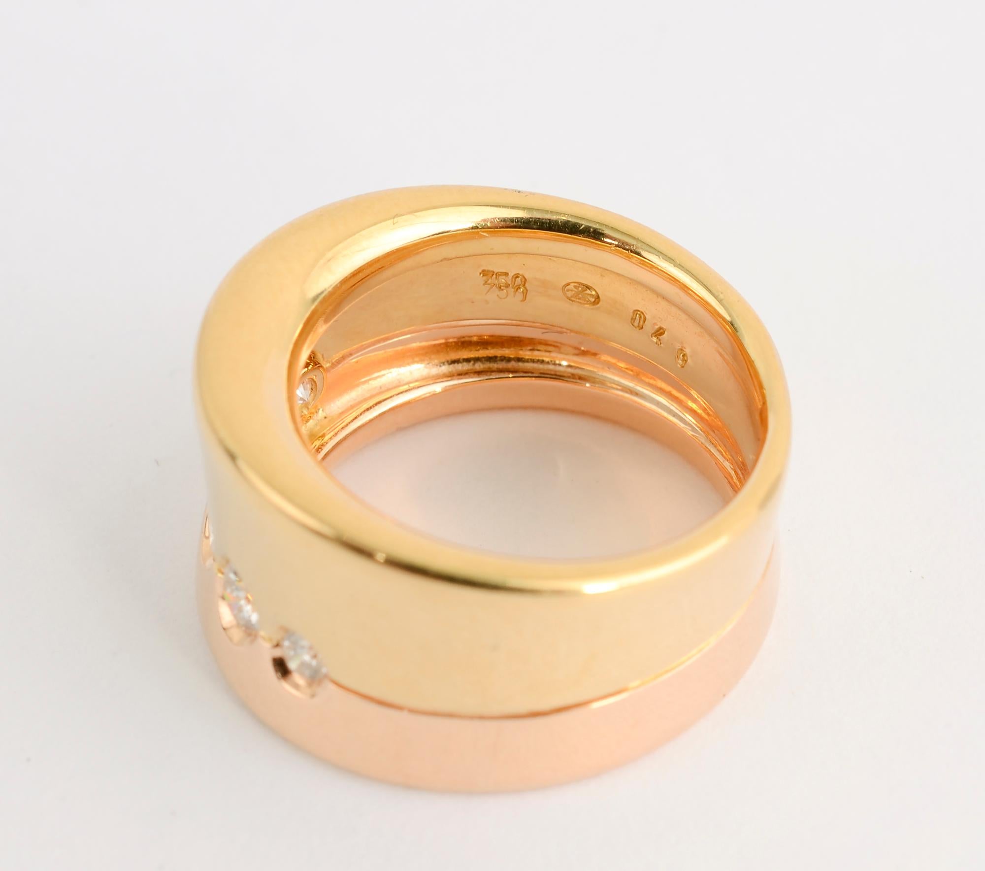 Women's or Men's Gubelin Bi-Color Gold Ring with Diamonds