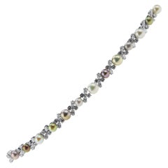 Gubelin Bracelet with Multi-Color Pearls and Diamonds in Platinum