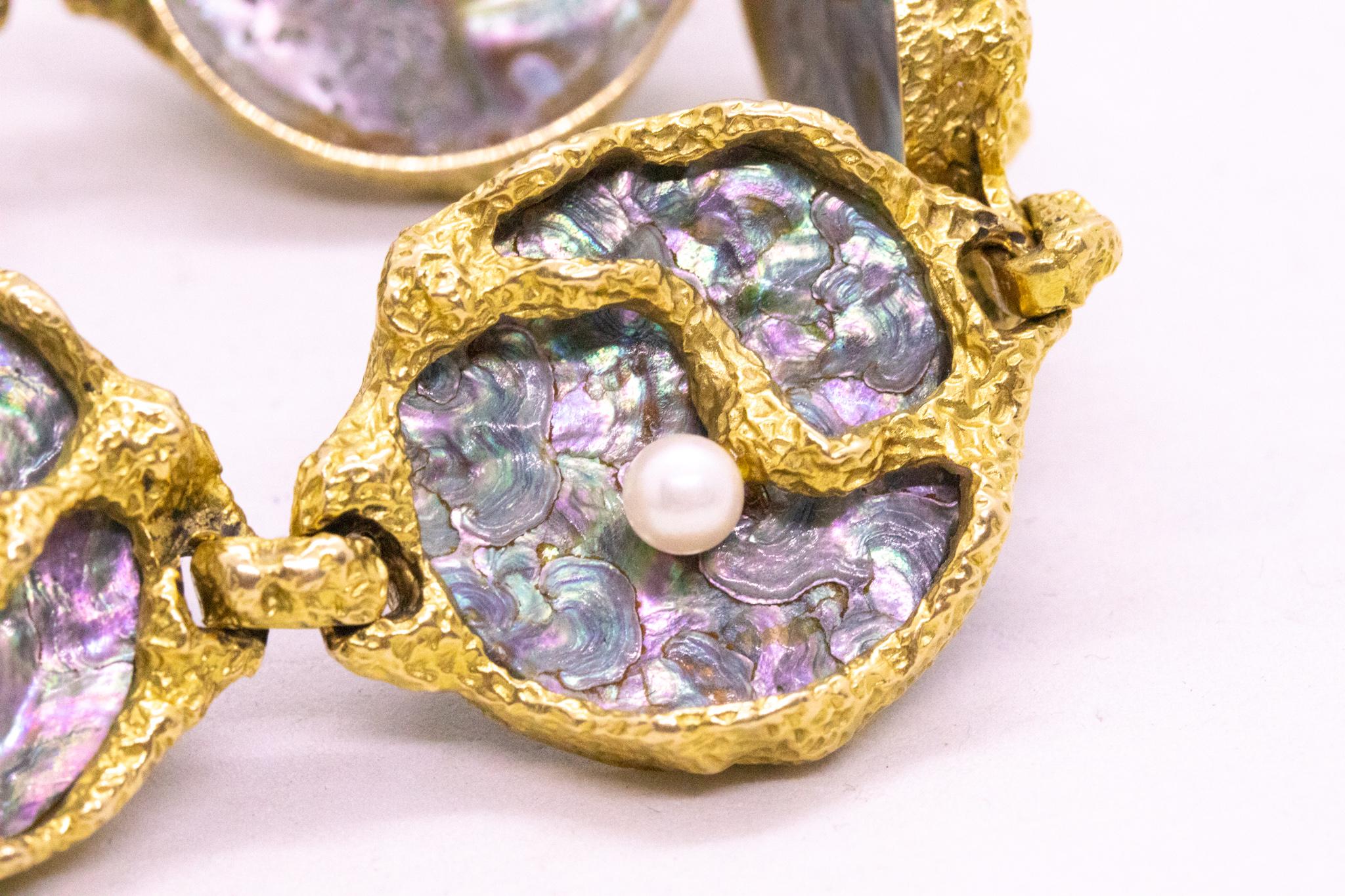 Women's Gubelin by Gilbert Albert 1960 Swiss Organic Bracelet 18Kt Gold Abalone Shell