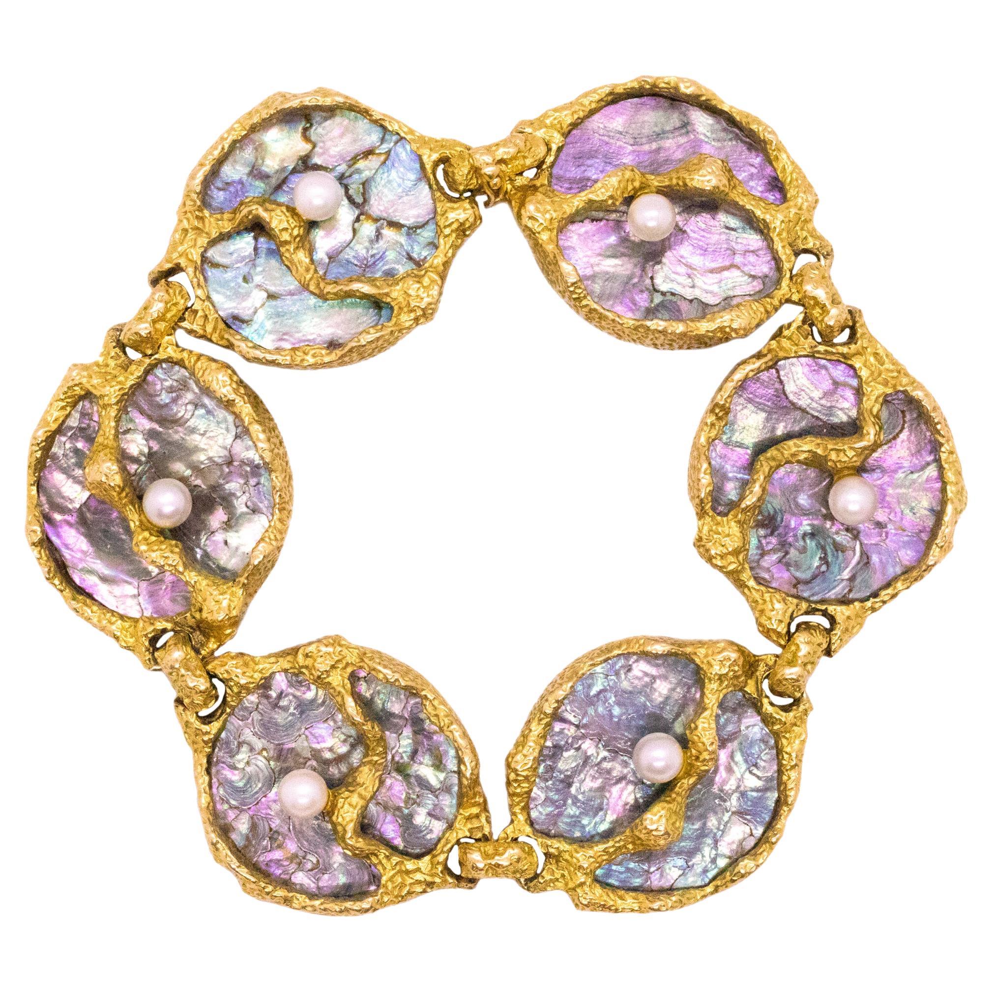 Bracelet organique suisse Gubelin par Gilbert Albert, 1960, or 18 carats et coquille d'ormeau