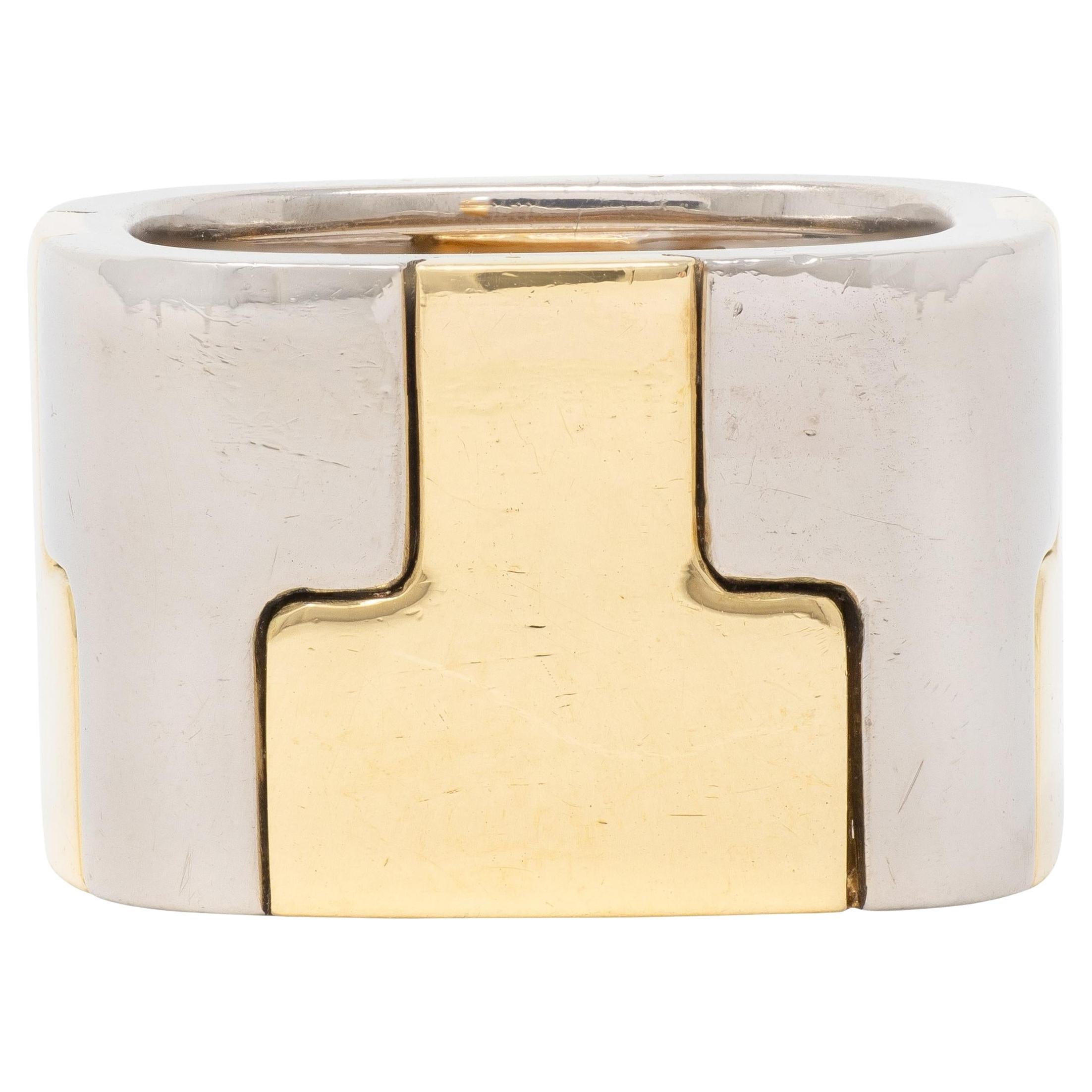 Gubelin von Paul Binder 1970er Jahre 18 Karat zweifarbiges Gold Vintage T Puzzle Band Ring im Angebot