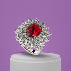 Gubelin Certificat 8.82 Ruby With 7.87 Carat D Brilliant Diamonds Cocktail Ring