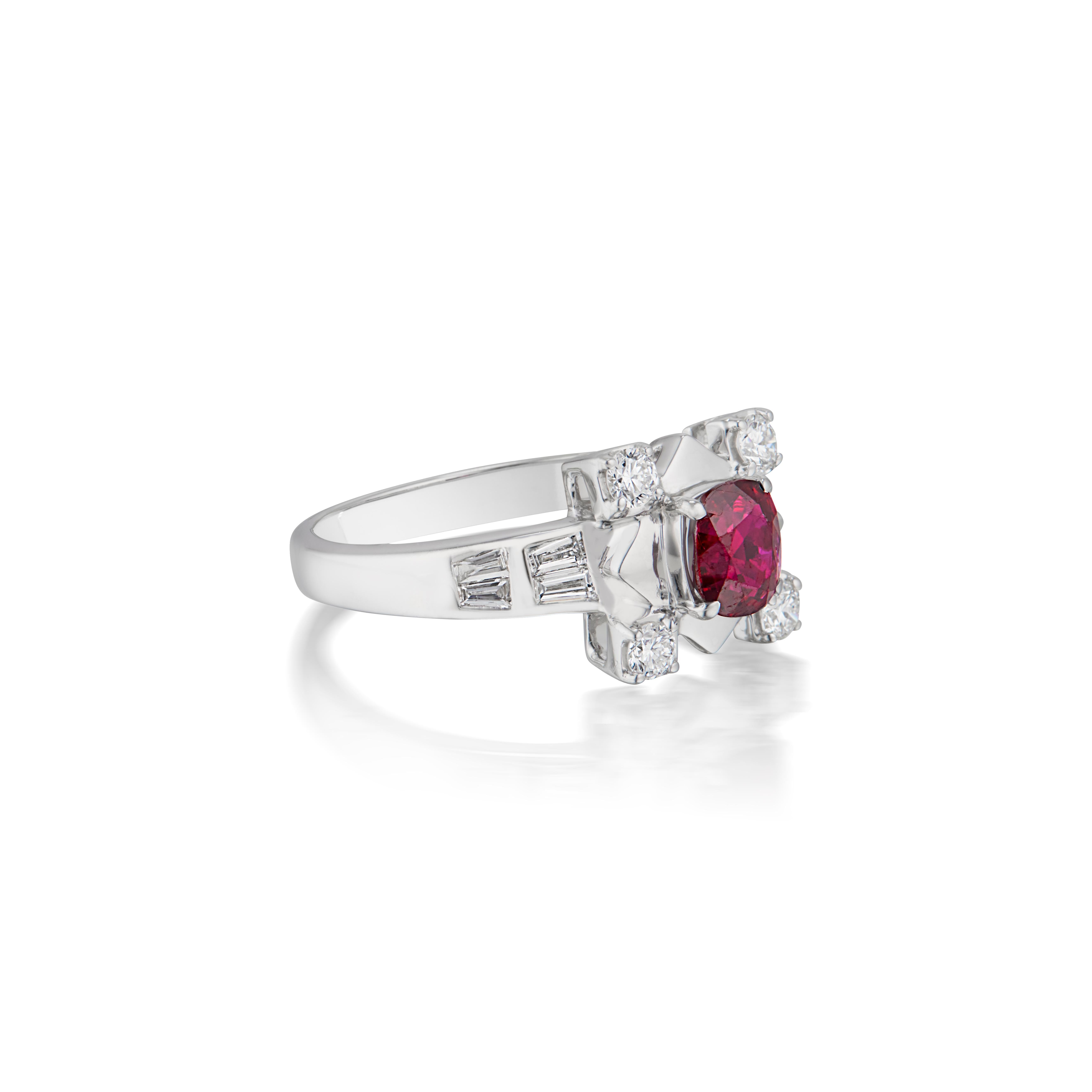 Contemporary Gubelin Certified 0.82 Carat No Heat Burmese Ruby Ring  For Sale