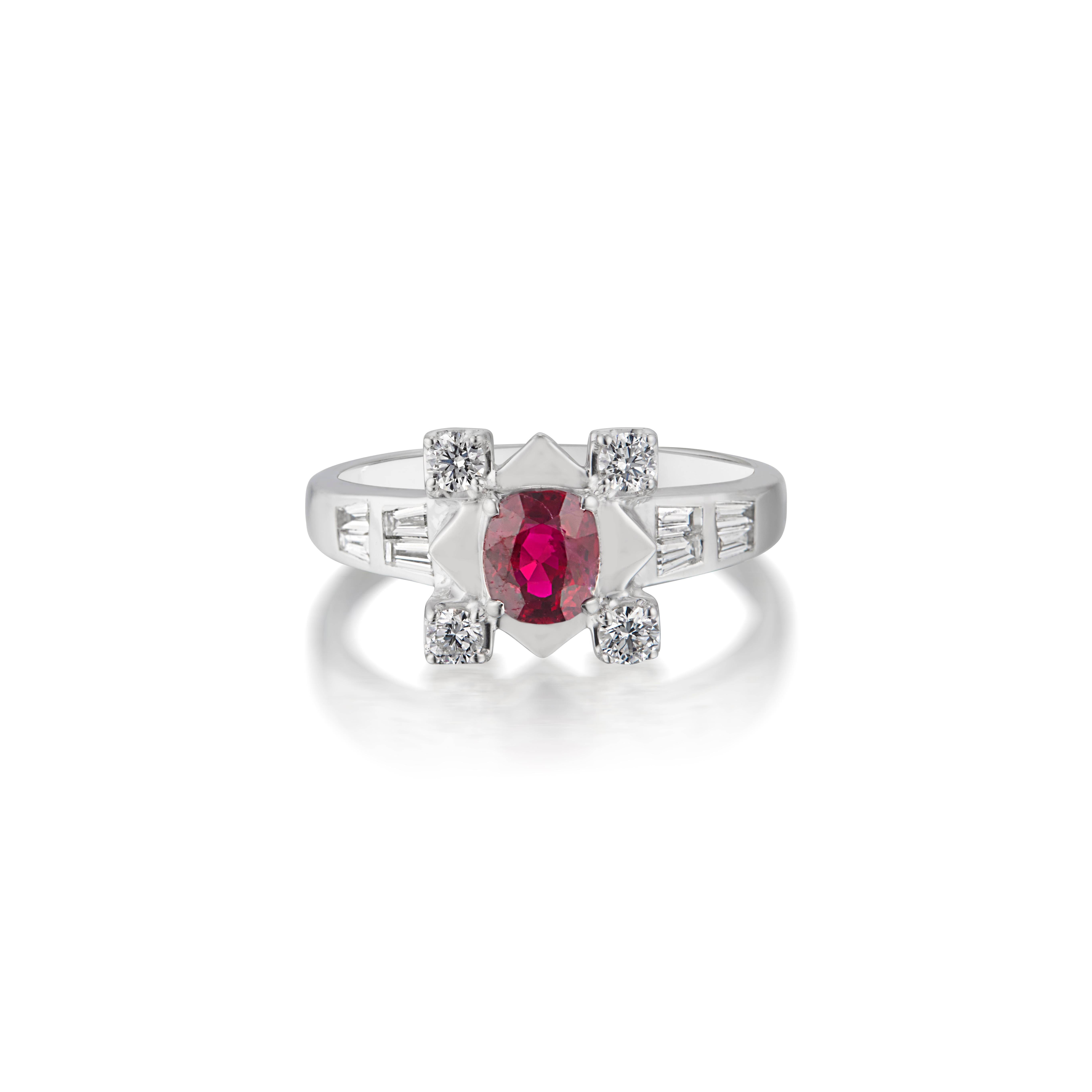 Oval Cut Gubelin Certified 0.82 Carat No Heat Burmese Ruby Ring  For Sale