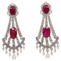 Boucles d'oreilles en or 18 carats avec diamants et rubis de Birmanie non chauffé de 10 carats, certifié Gubelin