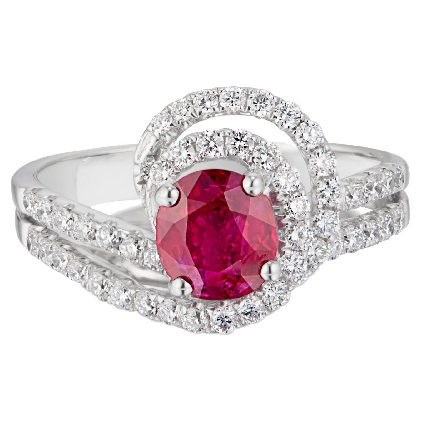 Gubelin Certified 1.07 Carat No-Heat Burma Ruby and Diamond Ring
