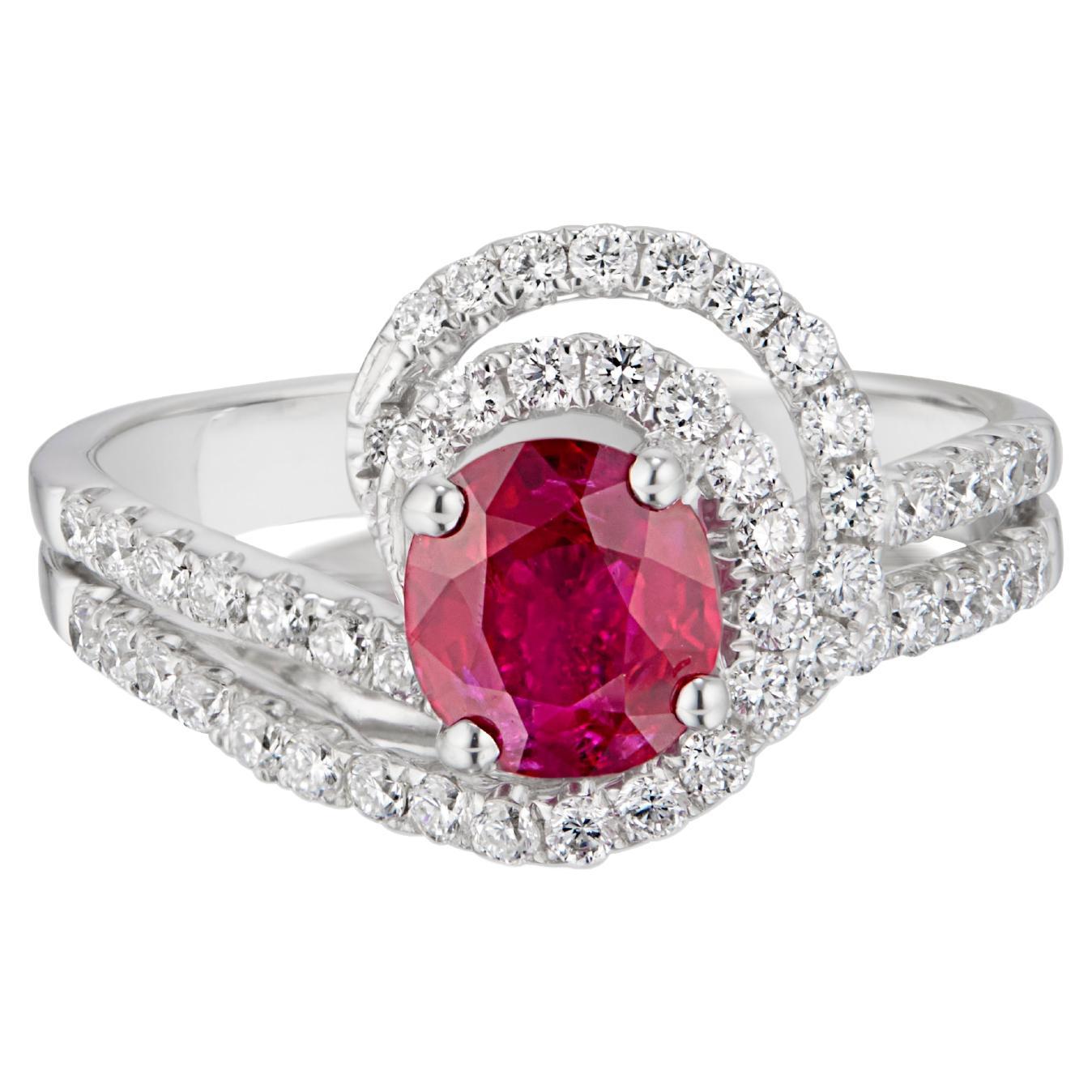  Gubelin Certified 1.07 Carat No-Heat Burma Ruby and Diamond Ring For Sale