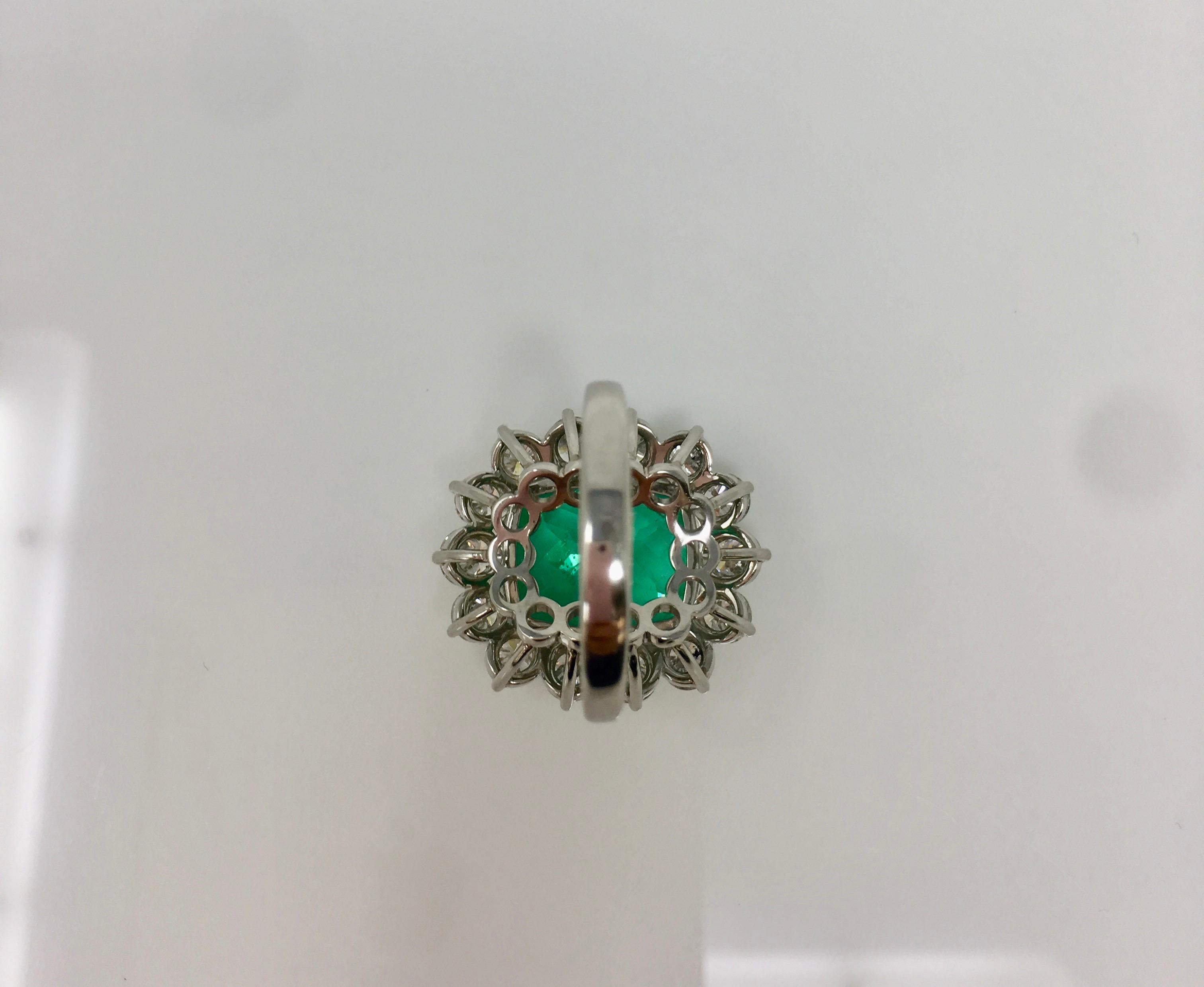 Contemporary Gubelin Certified 10.76 Carat Columbian Cushion Shaped Emerald and Diamond Ring