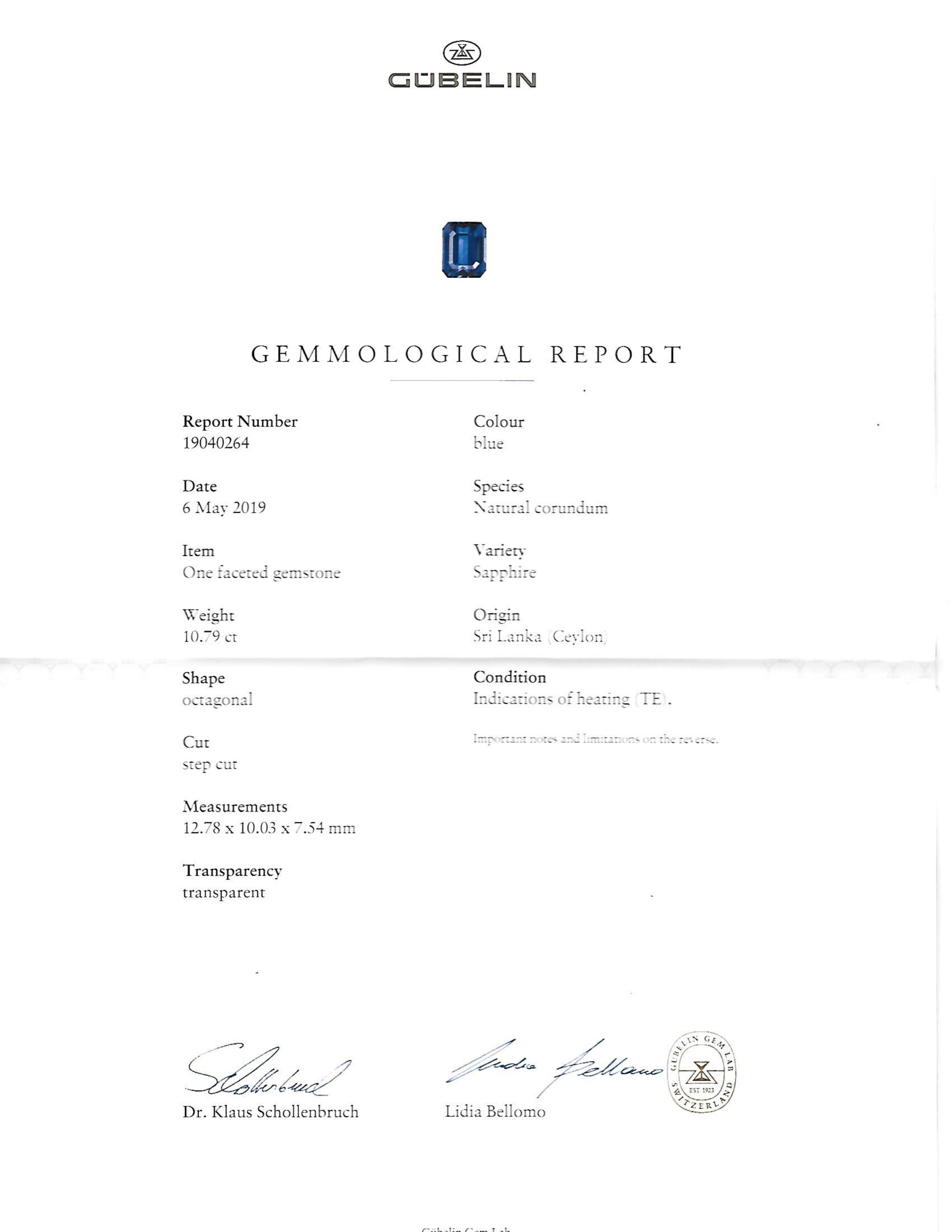 Anello in platino con zaffiro blu di Ceylon e diamante certificato Gübelin da 10,79 carati In condizioni Nuovo in vendita a Chicago, IL