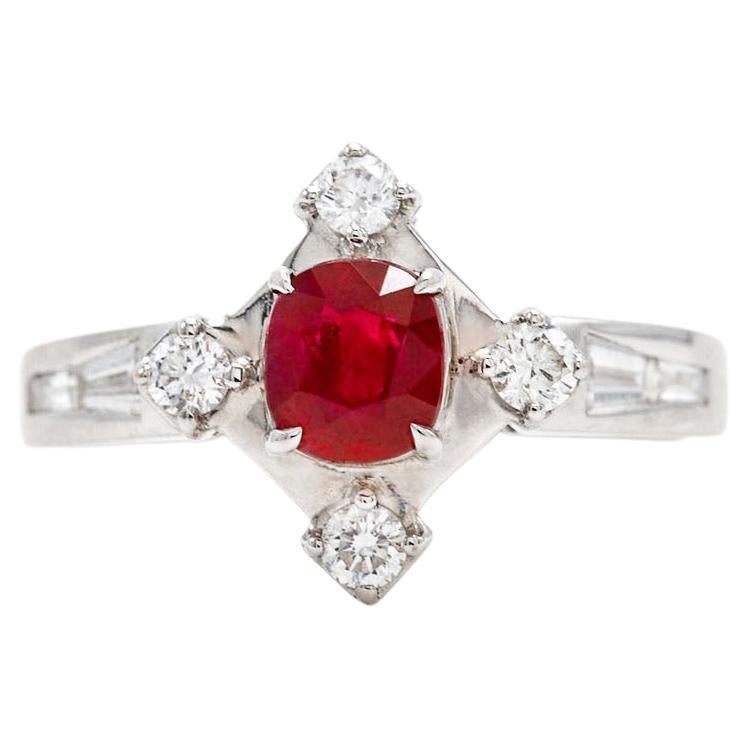 SSEF Certified 1.08 Carat Burma No-Heat Pigeon Blood Ruby and Diamond Ring For Sale