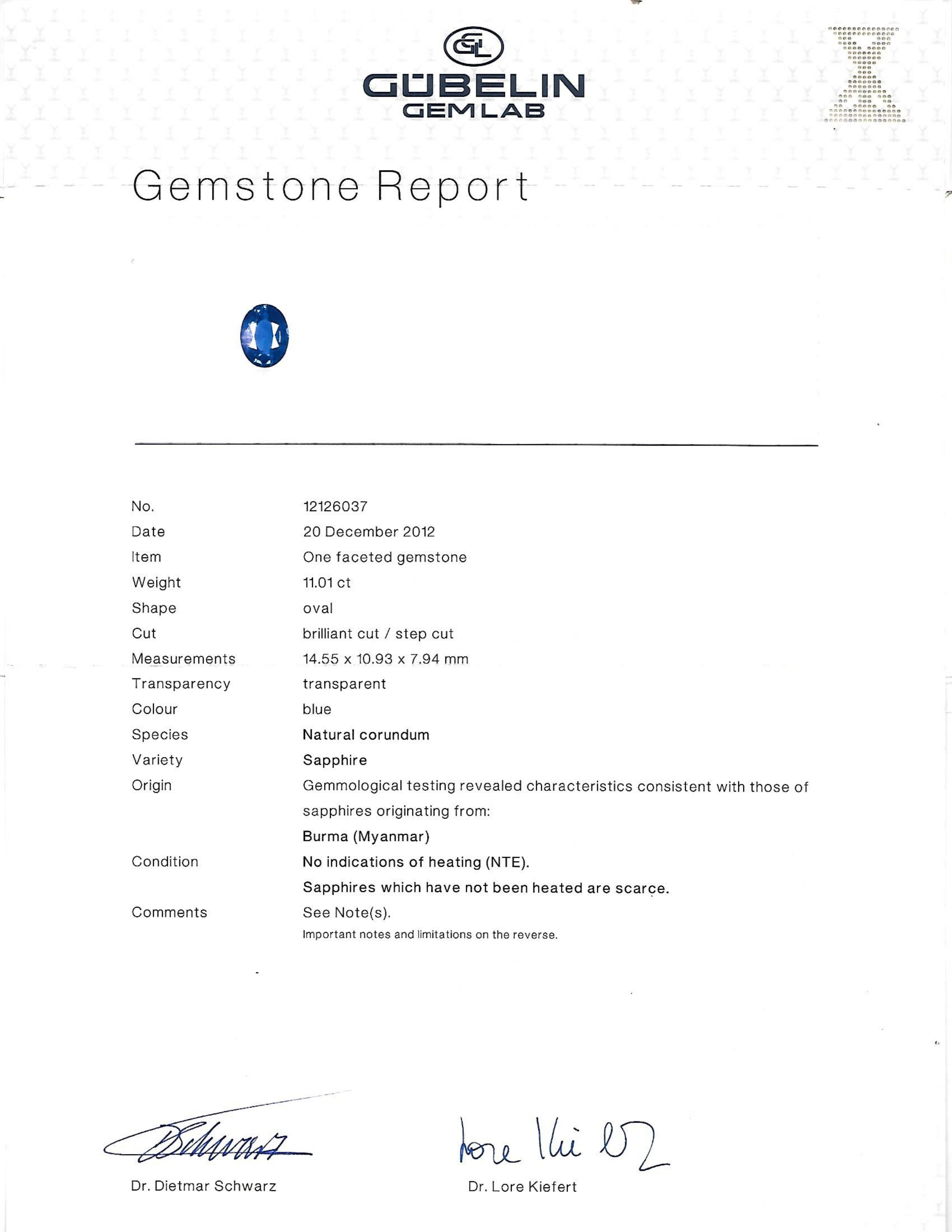 Gubelin Certificado 11  Quilate Azul BURMA Anillo de compromiso de diamantes sin calentar Contemporáneo en venta