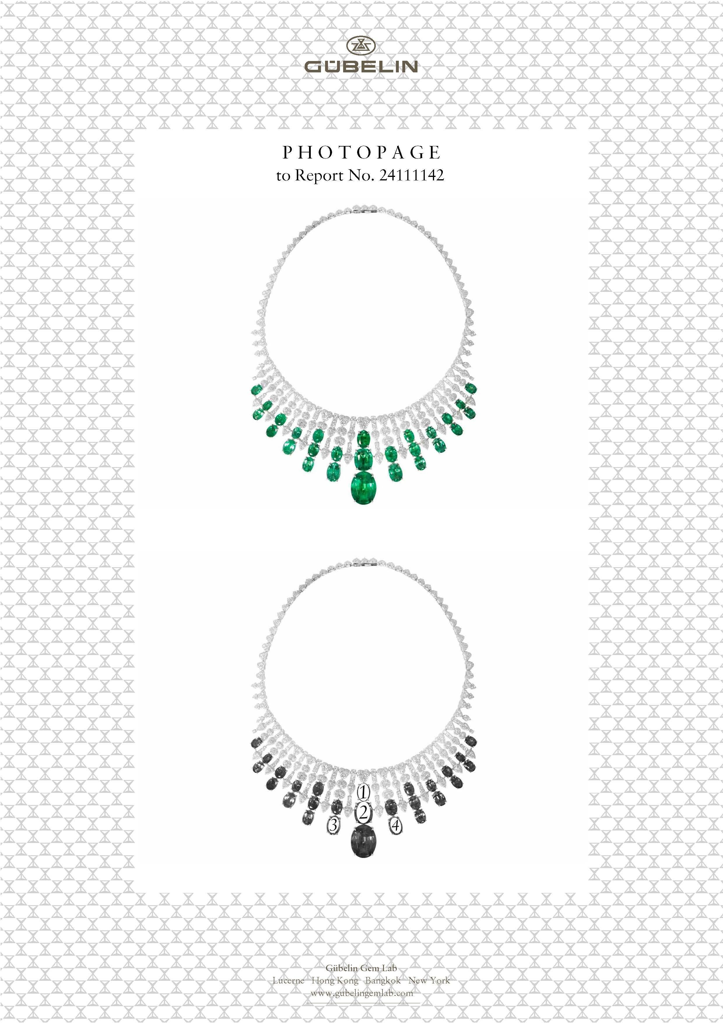Cushion Cut Gubelin Certified 111.09 Carat Kafubu Emerald (70.83ct) and Diamond Necklace For Sale