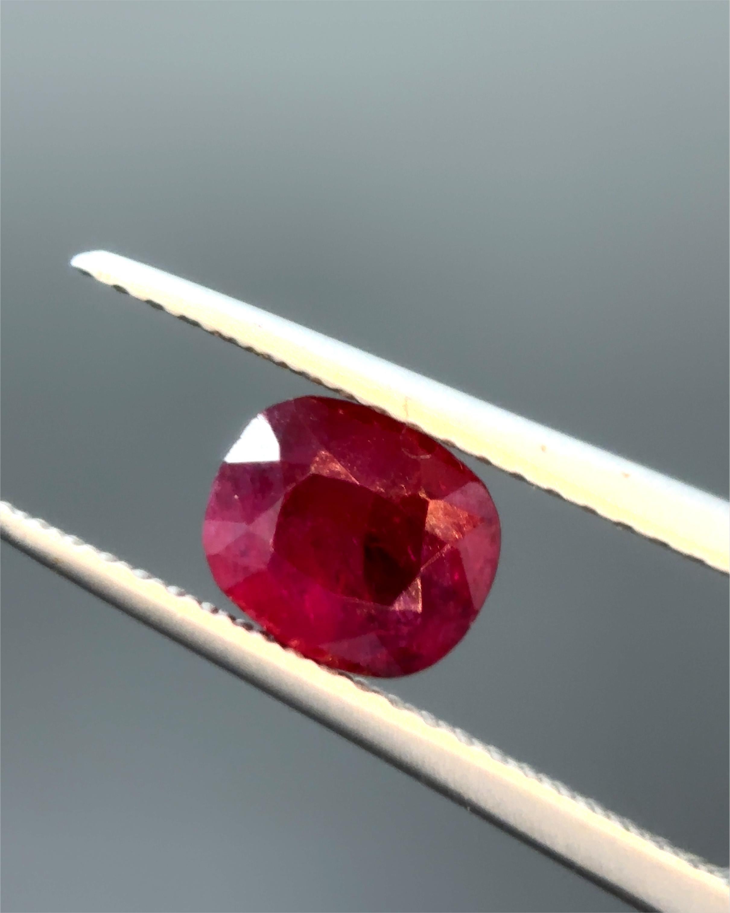 Antique Cushion Cut Gubelin Certified 1.13 Carat Burma No Heat Natural Vivid Red Ruby For Sale