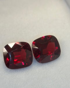 Gubelin Certified 11.88 Carat Burma No Heat Red Spinel Pair, Cushion Cut