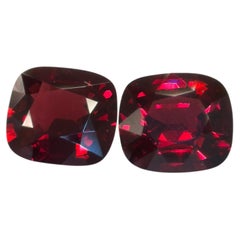 Gubelin Certified 11.88 Carat Burma No Heat Red Spinel Pair, Cushion Cut