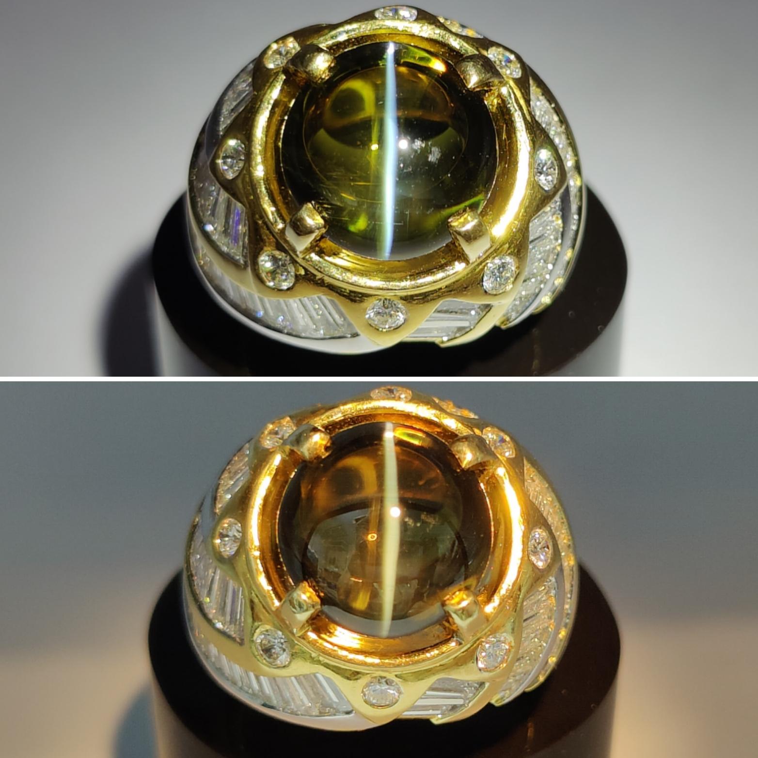 This bold, contemporary dome ring will not go unnoticed!

One of the most sought-after colored gemstones in the world, the Chrysoberyl Cat's Eye possesses not just one, but two rare abilities; its chatoyancy aka cat's eye effect that gives it its